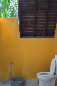 Ein Freiluft-Badezimmer hat was.